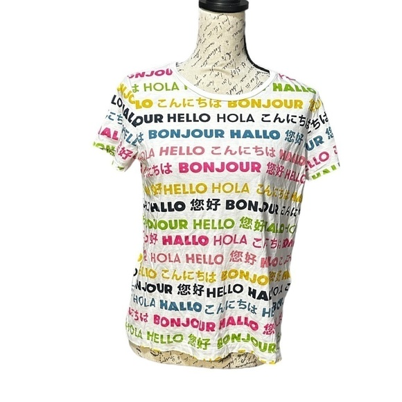 Kate Spade ♠ Broome Street "Hello" Languages Short Sleeved  Size Small - Picture 2 of 4